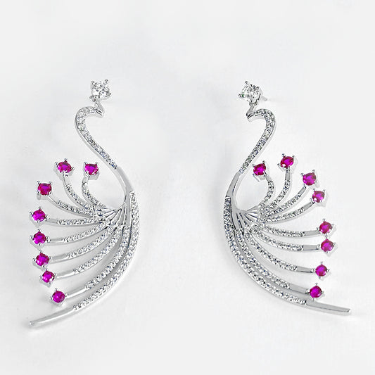 Image of (Pink silver peacock earrings) from an exquisite collection by Al Musk Jewellery.