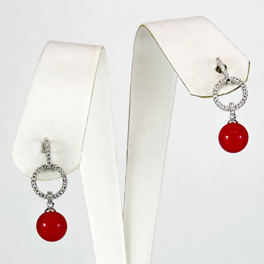 Another closeup showing intricate details of Al Musk Jewellery's (Red Pearl Radiance Earrings).