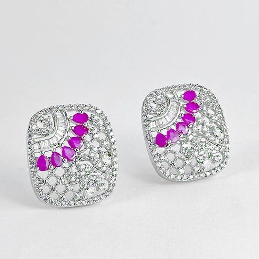 Image of (Silver zircon studs (pink)) from an exquisite collection by Al Musk Jewellery.