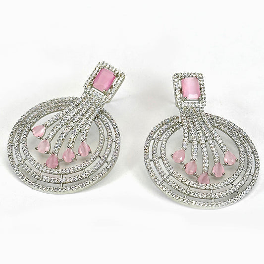 Image of (Minty waves Zircon Earrings (Pink)) from an exquisite collection by Al Musk Jewellery.