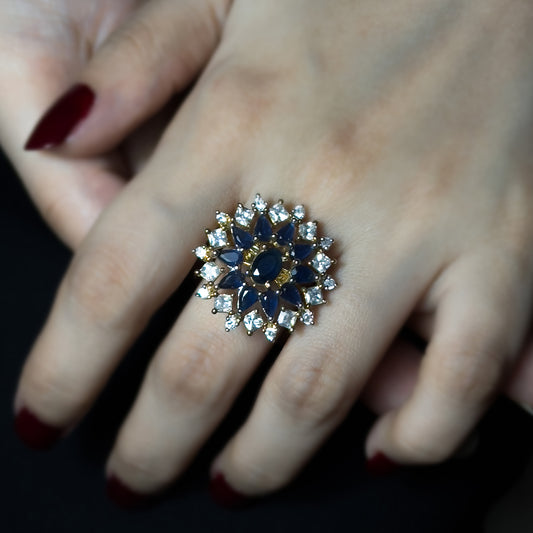 Image of (Blossom Statement Ring (blue)) from an exquisite collection by Al Musk Jewellery.