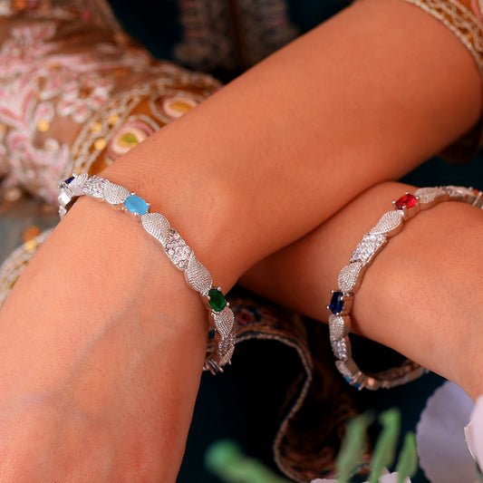 Image of (Silver Radiant Rainbow Bangles) from an exquisite collection by Al Musk Jewellery.