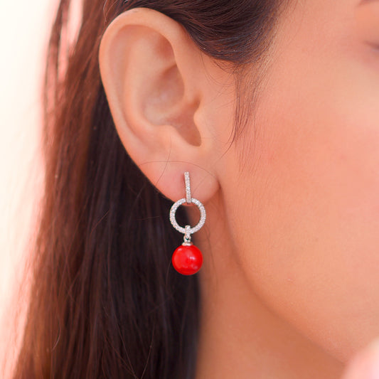 Image of (Red Pearl Radiance Earrings) from an exquisite collection by Al Musk Jewellery.