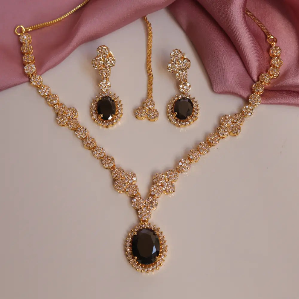  (Petal Sparkle Adornments Necklace Set) shown in close up from Al Musk Jewellery collection.
