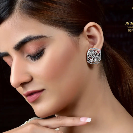 Image of (Silver zircon studs (white)) from an exquisite collection by Al Musk Jewellery.