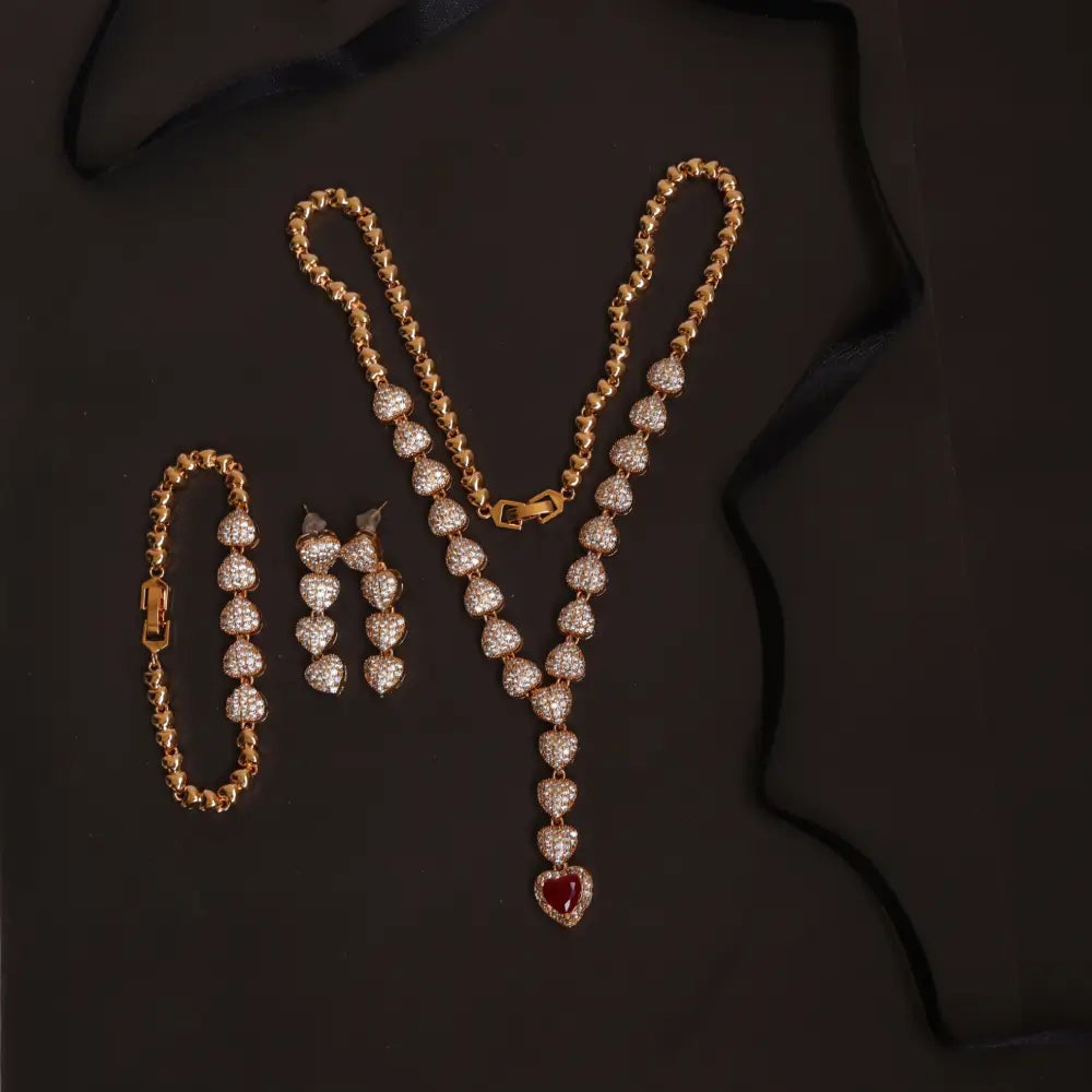 (Enchanted Heartbeat Necklace Set with Bracelet) shown in close up from Al Musk Jewellery collection.