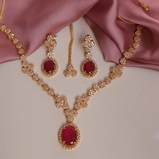 Image of (Petal Sparkle Adornments Necklace Set) from an exquisite collection by Al Musk Jewellery.
