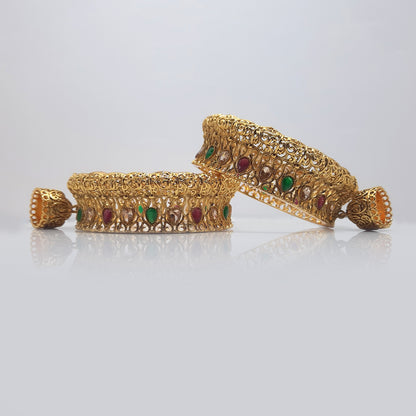 (Jeweled Jhumka Latkan Bangles) shown in close up from Al Musk Jewellery collection.