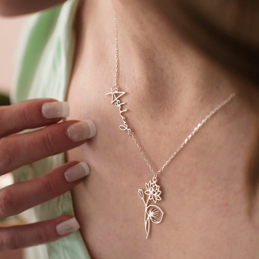 Image of (Custom Birthflower Name Necklace) from an exquisite collection by Al Musk Jewellery.