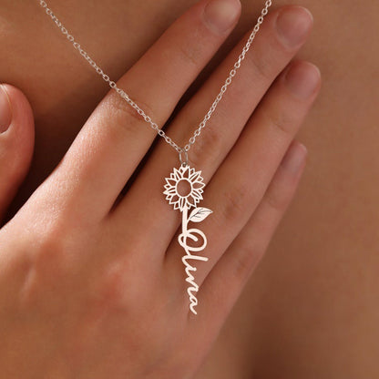  (Sun Flower Name Necklace) shown in close up from Al Musk Jewellery collection.